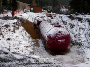 Xerxes wastewater treatment tanks in winter
